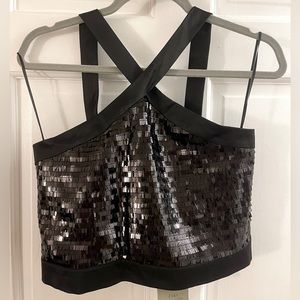 NEW with tags! ZARA sequin cropped top with low back and zipper. Size L.